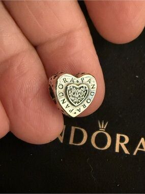 Pandora Silver Heart Charm with Pavé Stones - Silver